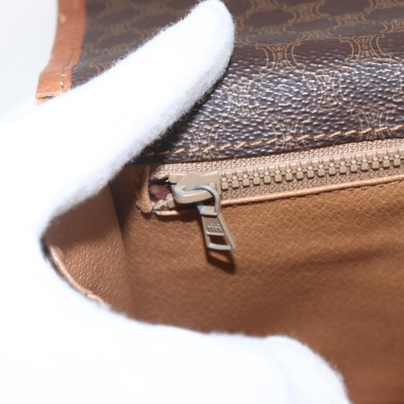 CELINE Macadam Canvas Shoulder Bag PVC Leather Brown Gold Auth 164463