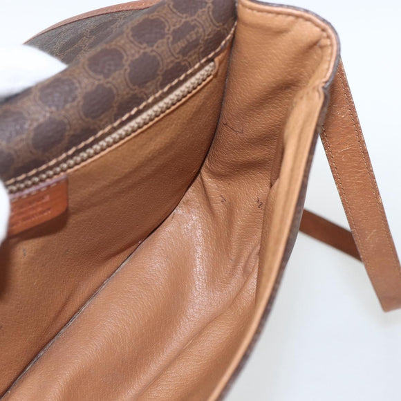 CELINE Macadam Canvas Shoulder Bag PVC Leather Brown Gold Auth 164463