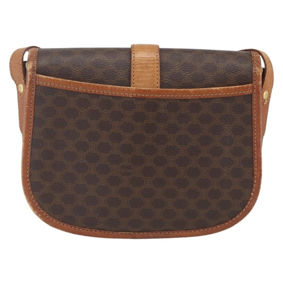 CELINE Macadam Canvas Shoulder Bag PVC Leather Brown Gold Auth 164463