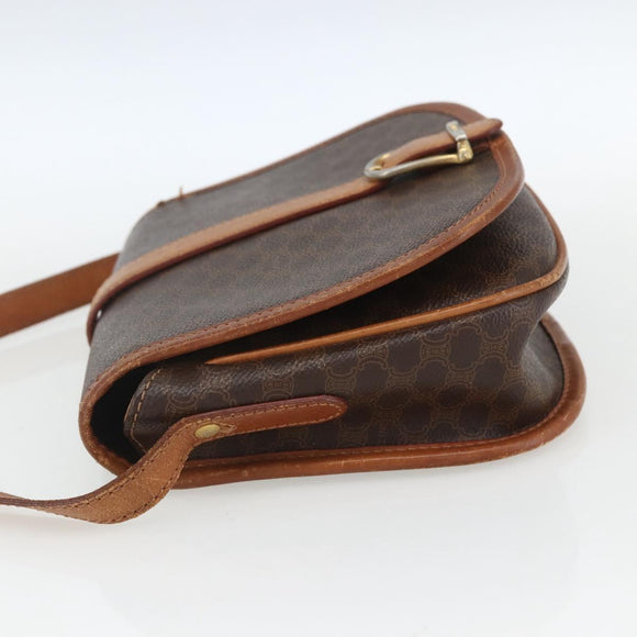 CELINE Macadam Canvas Shoulder Bag PVC Leather Brown Gold Auth 164463