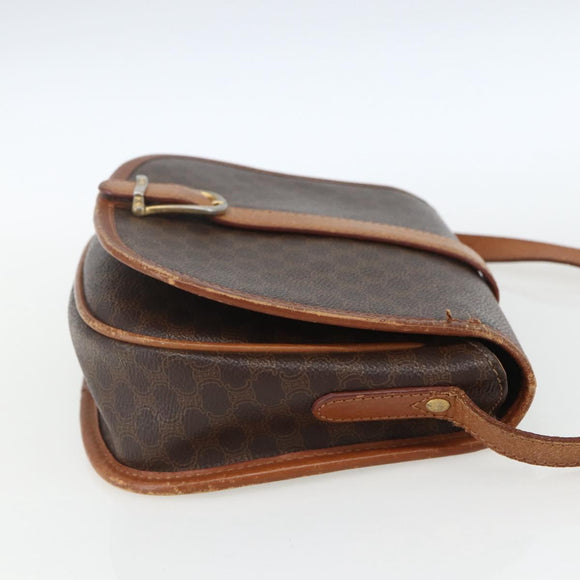 CELINE Macadam Canvas Shoulder Bag PVC Leather Brown Gold Auth 164463
