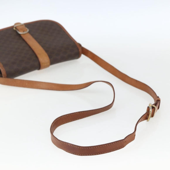 CELINE Macadam Canvas Shoulder Bag PVC Leather Brown Gold Auth 164463