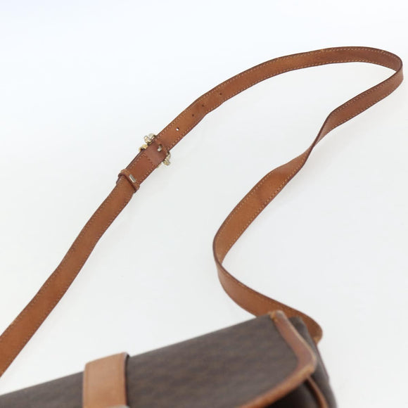 CELINE Macadam Canvas Shoulder Bag PVC Leather Brown Gold Auth 164463