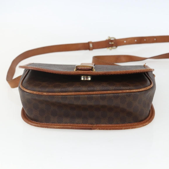 CELINE Macadam Canvas Shoulder Bag PVC Leather Brown Gold Auth 164463