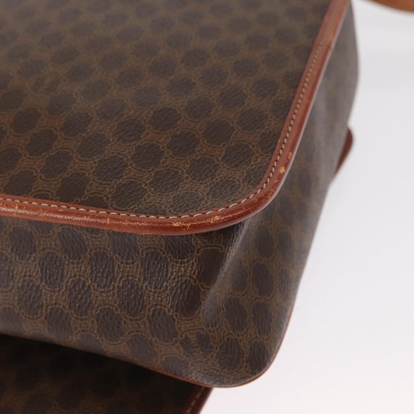 CELINE Macadam Canvas Shoulder Bag PVC Leather Brown Gold Auth 164464