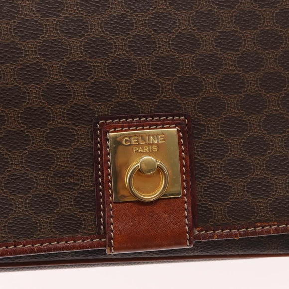 CELINE Macadam Canvas Shoulder Bag PVC Leather Brown Gold Auth 164464