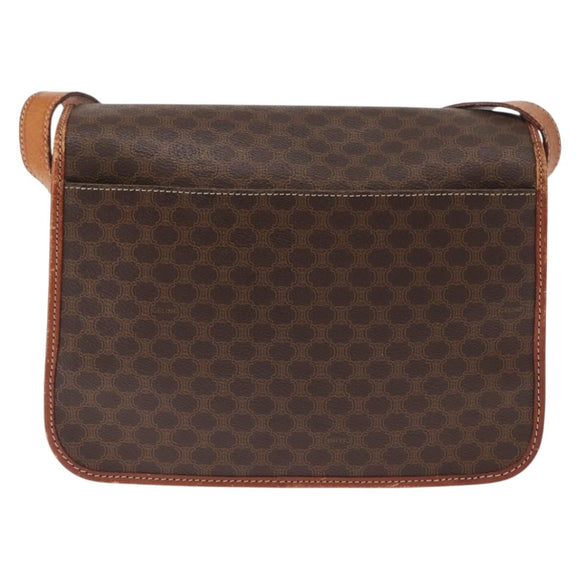 CELINE Macadam Canvas Shoulder Bag PVC Leather Brown Gold Auth 164464