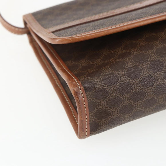 CELINE Macadam Canvas Shoulder Bag PVC Leather Brown Gold Auth 164465