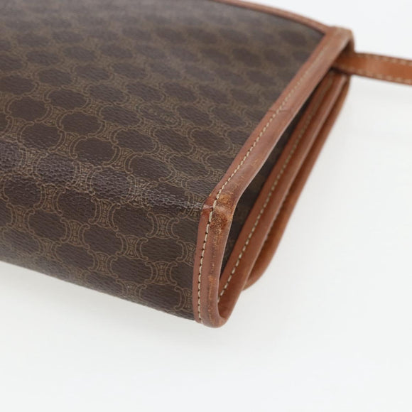 CELINE Macadam Canvas Shoulder Bag PVC Leather Brown Gold Auth 164465