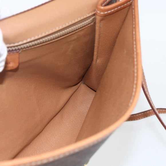 CELINE Macadam Canvas Shoulder Bag PVC Leather Brown Gold Auth 164465