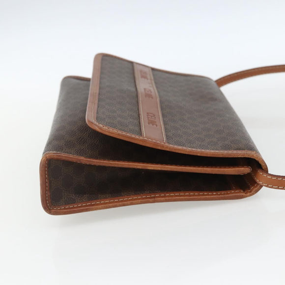 CELINE Macadam Canvas Shoulder Bag PVC Leather Brown Gold Auth 164465