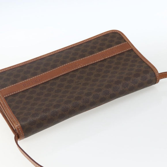 CELINE Macadam Canvas Shoulder Bag PVC Leather Brown Gold Auth 164465