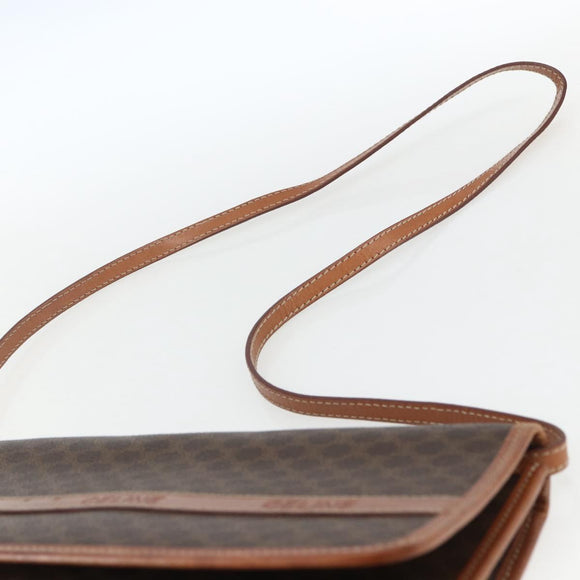 CELINE Macadam Canvas Shoulder Bag PVC Leather Brown Gold Auth 164465