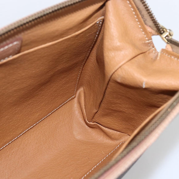 CELINE Macadam Canvas Clutch Bag PVC Leather Brown Gold Auth 164466