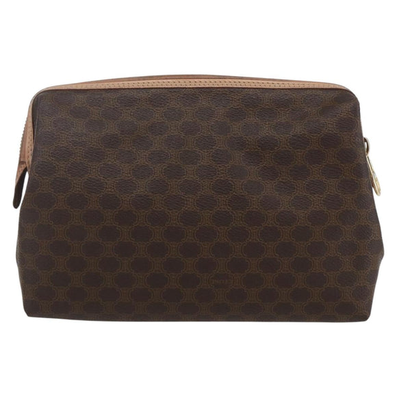 CELINE Macadam Canvas Clutch Bag PVC Leather Brown Gold Auth 164466