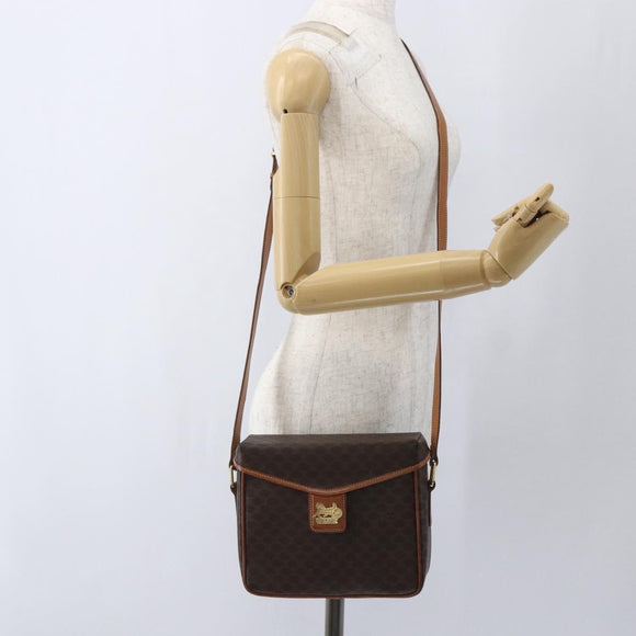 CELINE Macadam Canvas Shoulder Bag PVC Leather Brown Gold Auth 164467