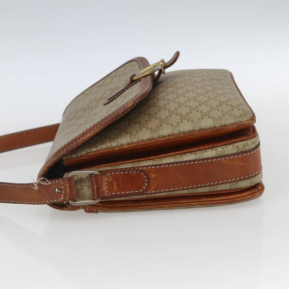 CELINE Macadam Canvas Shoulder Bag PVC Beige Gold Auth 164469