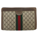 GUCCI GG Supreme Web Sherry Line Clutch Bag PVC Beige Gold 89 01 002 Auth 164472-2
