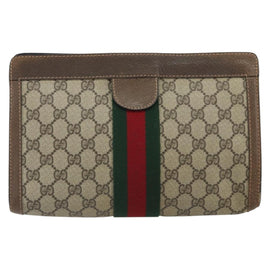 GUCCI GG Supreme Web Sherry Line Clutch Bag PVC Beige Gold 89 01 002 Auth 164472 - 0