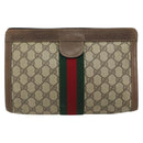 GUCCI GG Supreme Web Sherry Line Clutch Bag PVC Beige Gold 89 01 002 Auth 164472-3