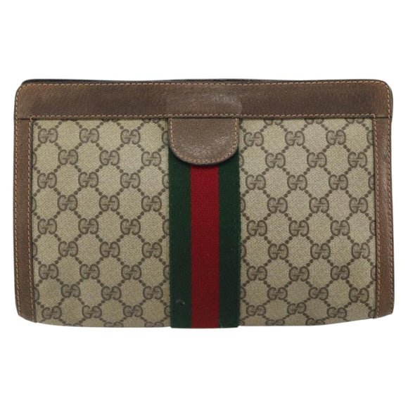 GUCCI GG Supreme Web Sherry Line Clutch Bag PVC Beige Gold 89 01 002 Auth 164472