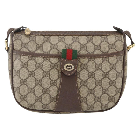 GUCCI GG Supreme Web Sherry Line Bag PVC Beige Gold 89 02 032 Auth 164474
