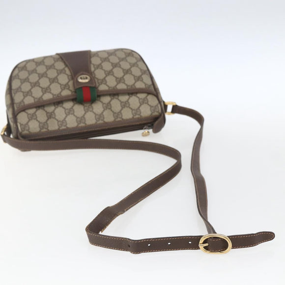 GUCCI GG Supreme Web Sherry Line Bag PVC Beige Gold 89 02 032 Auth 164474