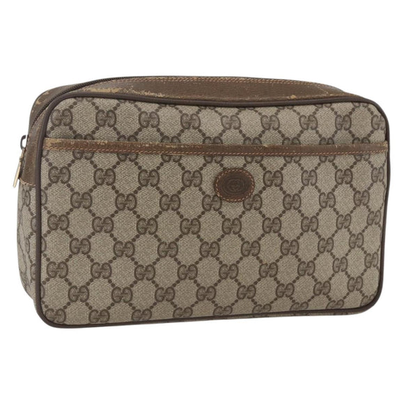 GUCCI GG Supreme Clutch Bag PVC Beige Gold 89 01 044 Auth 164478