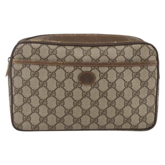 GUCCI GG Supreme Clutch Bag PVC Beige Gold 89 01 044 Auth 164478
