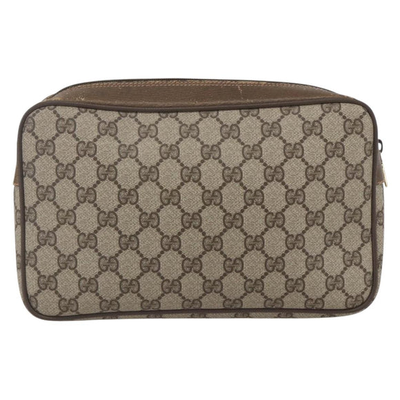 GUCCI GG Supreme Clutch Bag PVC Beige Gold 89 01 044 Auth 164478