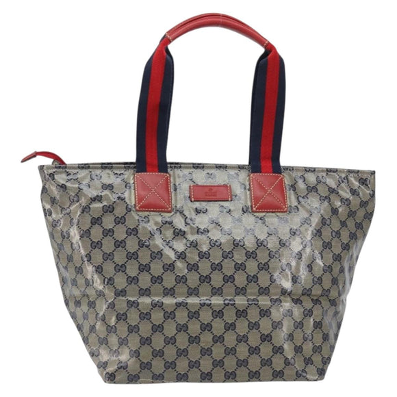 GUCCI GG Crystal Sherry Line Tote Bag Coated Canvas Navy Gold 131231 Auth 164487