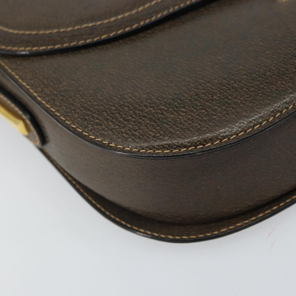 GUCCI Shoulder Bag Leather Brown Gold Auth 164489