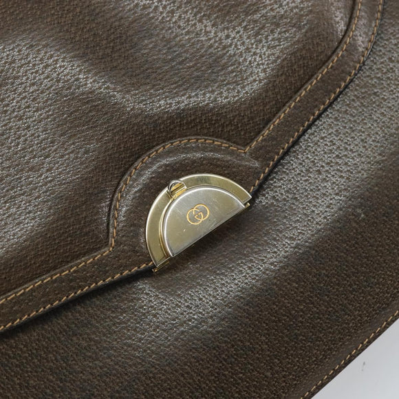 GUCCI Shoulder Bag Leather Brown Gold Auth 164489