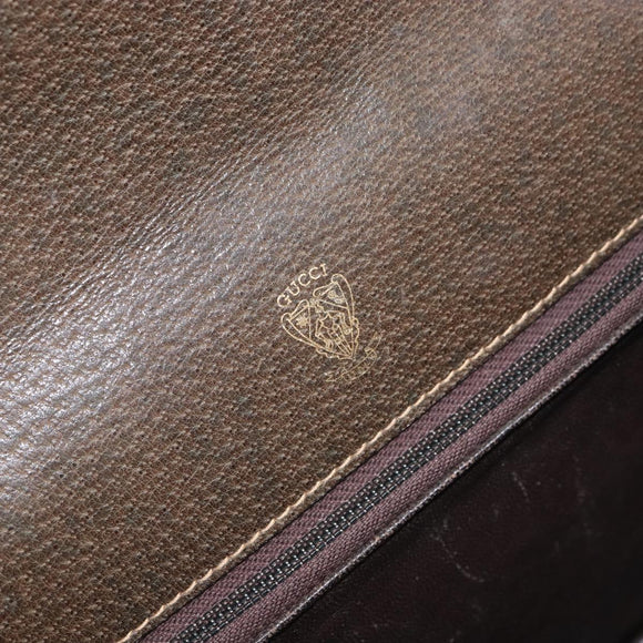 GUCCI Shoulder Bag Leather Brown Gold Auth 164489
