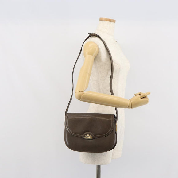 GUCCI Shoulder Bag Leather Brown Gold Auth 164489