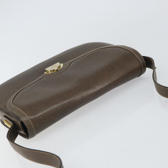 GUCCI Shoulder Bag Leather Brown Gold Auth 164489