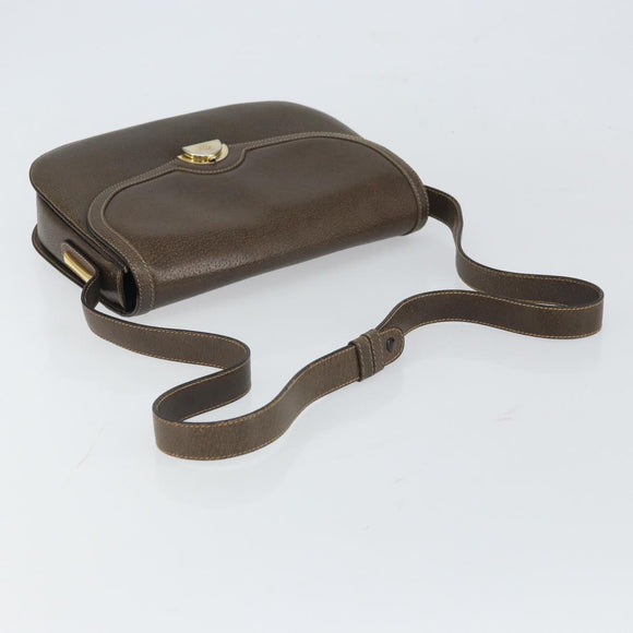 GUCCI Shoulder Bag Leather Brown Gold Auth 164489
