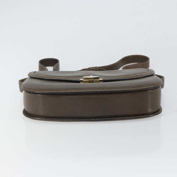 GUCCI Shoulder Bag Leather Brown Gold Auth 164489