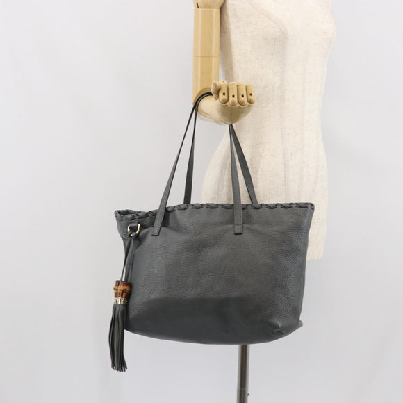 GUCCI Tote Bag Leather Outlet Gray Silver 354665 Auth 164491