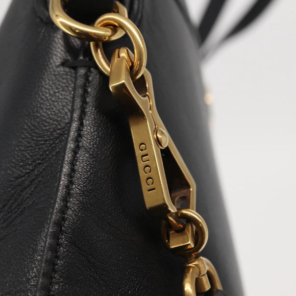 GUCCI Shoulder Bag Leather Black Gold 630595 Auth 164492