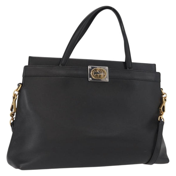 GUCCI Shoulder Bag Leather Black Gold 630595 Auth 164492