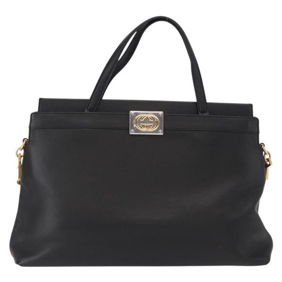 GUCCI Shoulder Bag Leather Black Gold 630595 Auth 164492