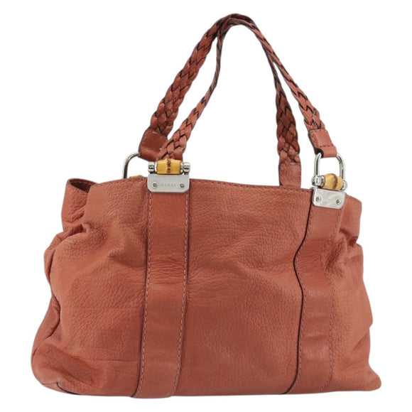 GUCCI Bamboo Tote Bag Leather Pink Silver 232947 Auth 164494
