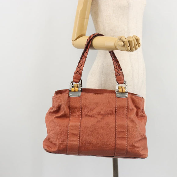 GUCCI Bamboo Tote Bag Leather Pink Silver 232947 Auth 164494