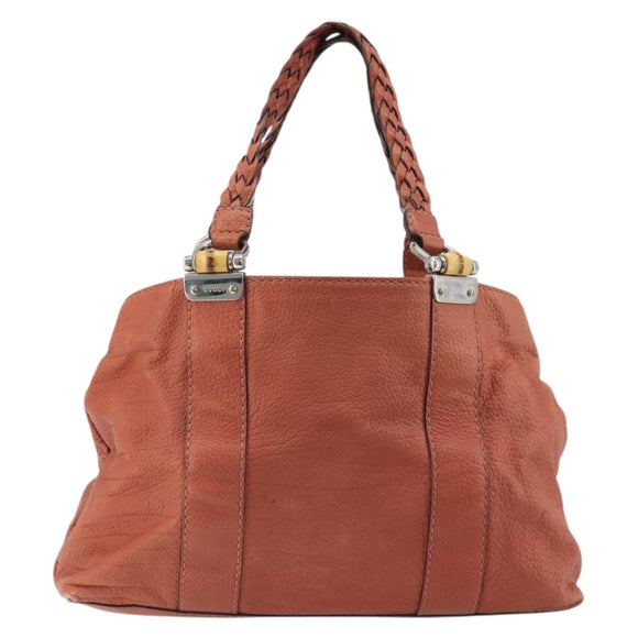 GUCCI Bamboo Tote Bag Leather Pink Silver 232947 Auth 164494