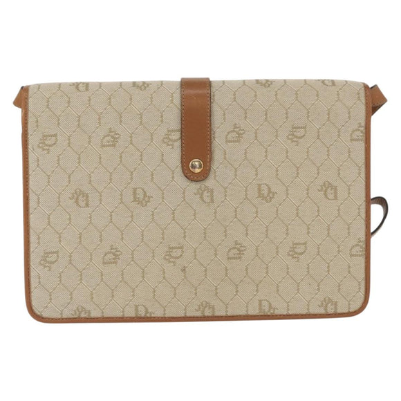 Christian Dior Honeycomb Canvas Shoulder Bag Beige Gold Auth 164498