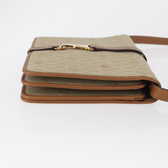 Christian Dior Honeycomb Canvas Shoulder Bag Beige Gold Auth 164498