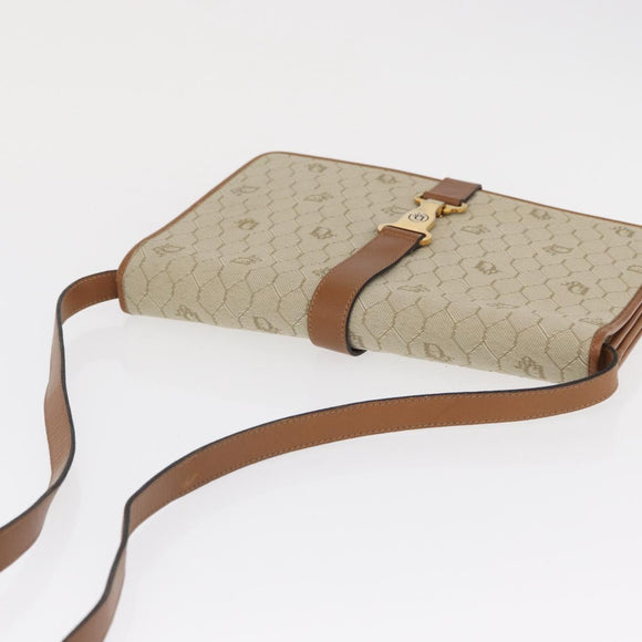 Christian Dior Honeycomb Canvas Shoulder Bag Beige Gold Auth 164498