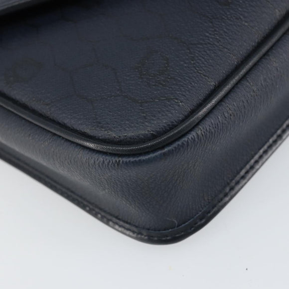 Christian Dior Honeycomb Canvas Shoulder Bag PVC Navy Gold Auth 164499