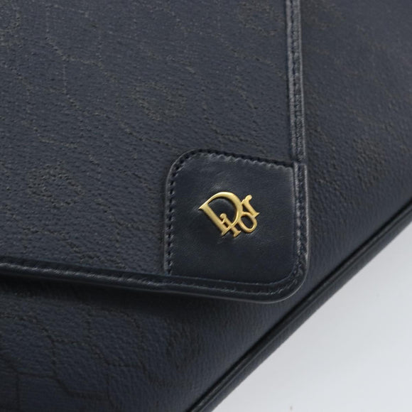 Christian Dior Honeycomb Canvas Shoulder Bag PVC Navy Gold Auth 164499